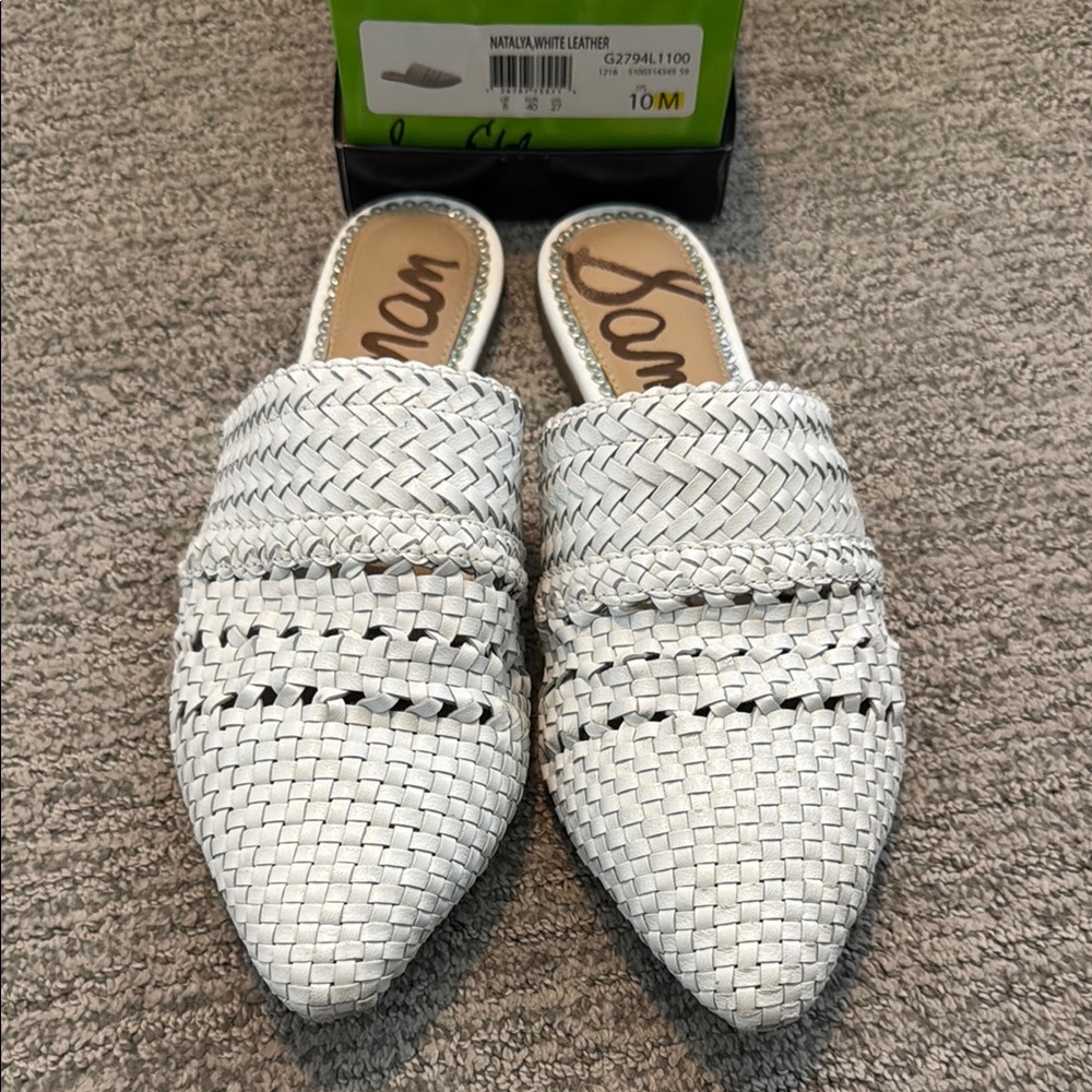 Sam Edelman White Woven Leather Mules